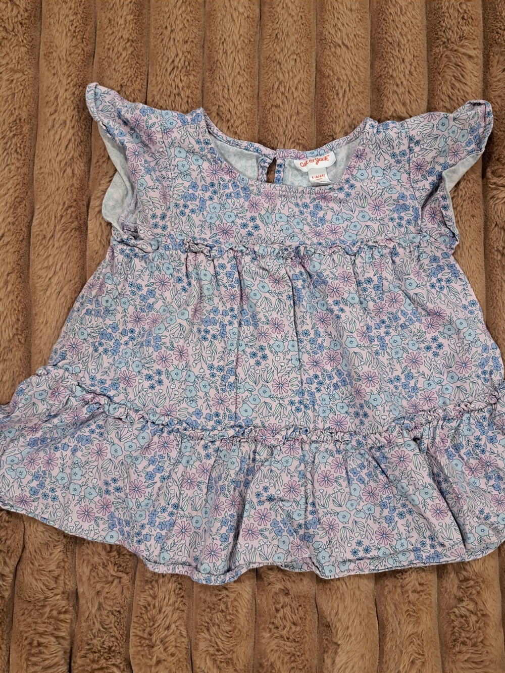 Girls Cat & Jack Lavender Pink Floral Tiered Shirt Small 6X flutter sleeve top